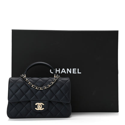 Chanel Lambskin Quilted Mini Top Handle Rectangular Flap Navy Blue 12 of 12