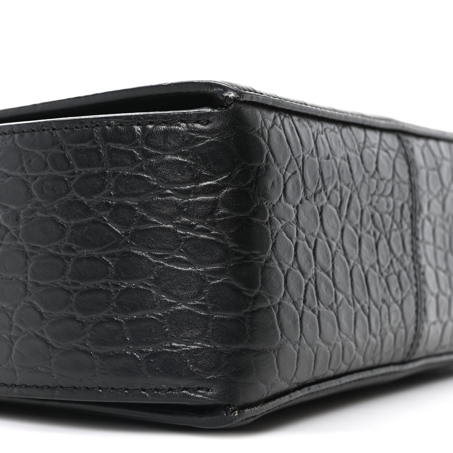 Calfskin Crocodile Embossed Box Shoulder Bag 19 Black