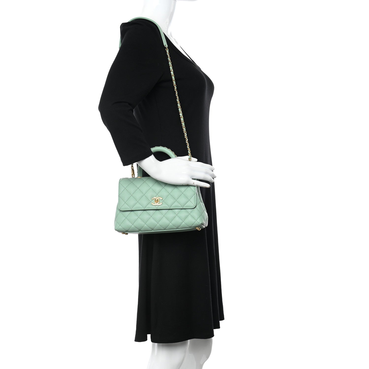 Chanel Caviar Quilted Mini Coco Chain Handle Flap Light Green 2 of 12