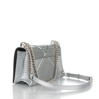 Christian Dior Metallic Patent Micro-Cannage Medium Diorama Flap Bag Silver 3 of 8