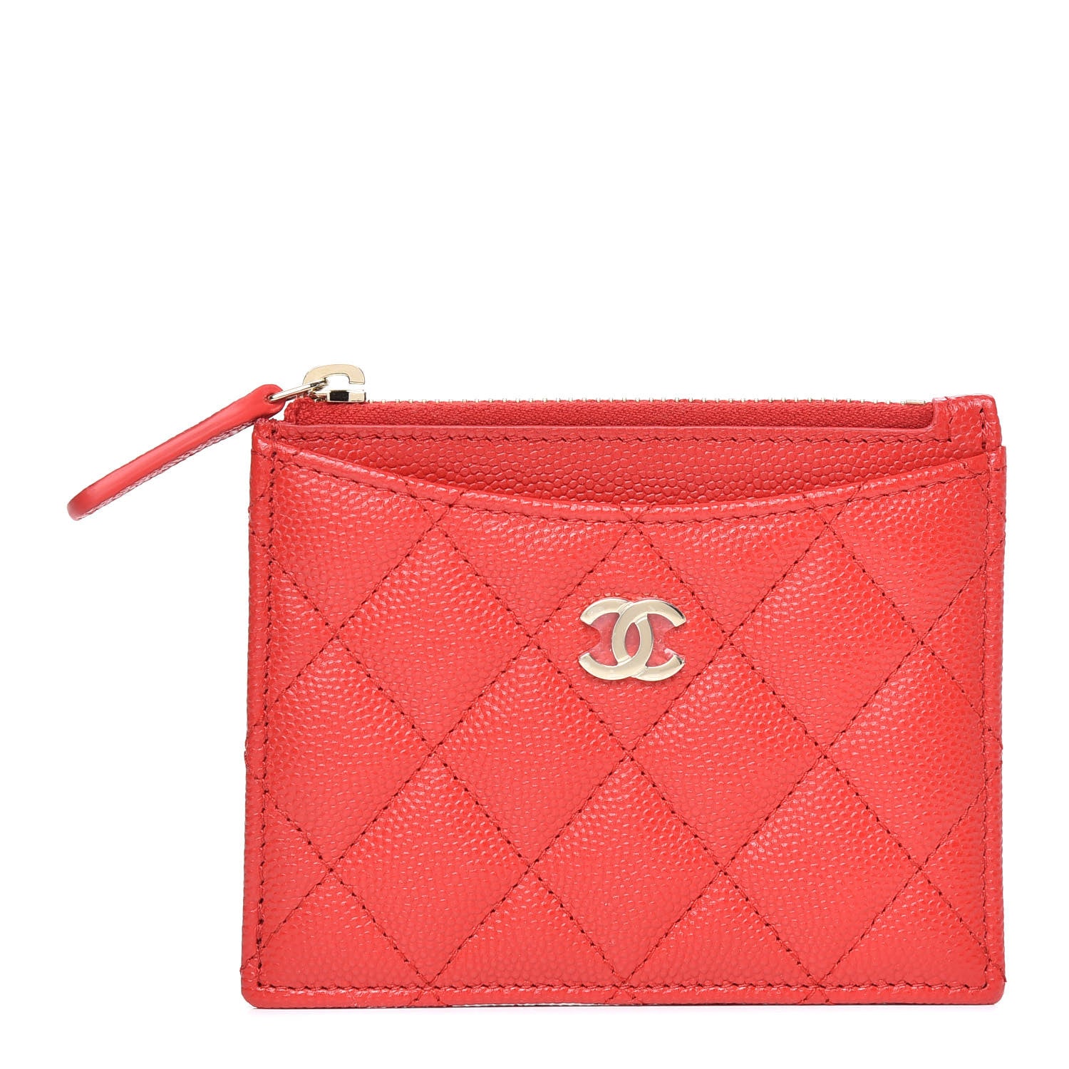 Chanel Caviar Quilted CC Zip Card Holder Red 1 of 8