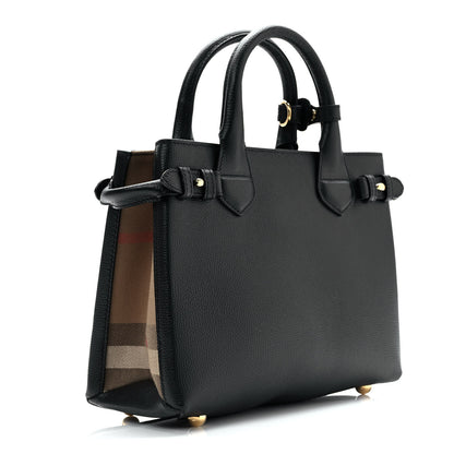 Burberry Grainy Calfskin House Check Small Banner Tote Black 2 of 11