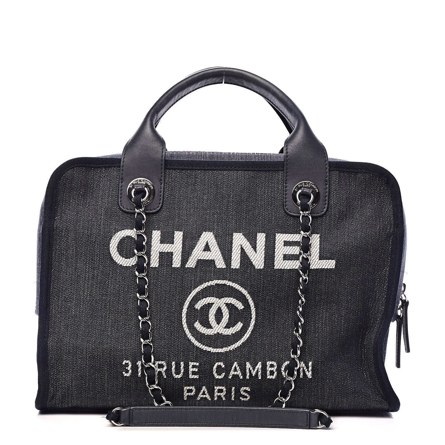 Chanel Denim Deauville Bowling Bag Dark Blue 1 of 13