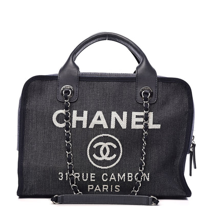 Chanel Denim Deauville Bowling Bag Dark Blue 1 of 13