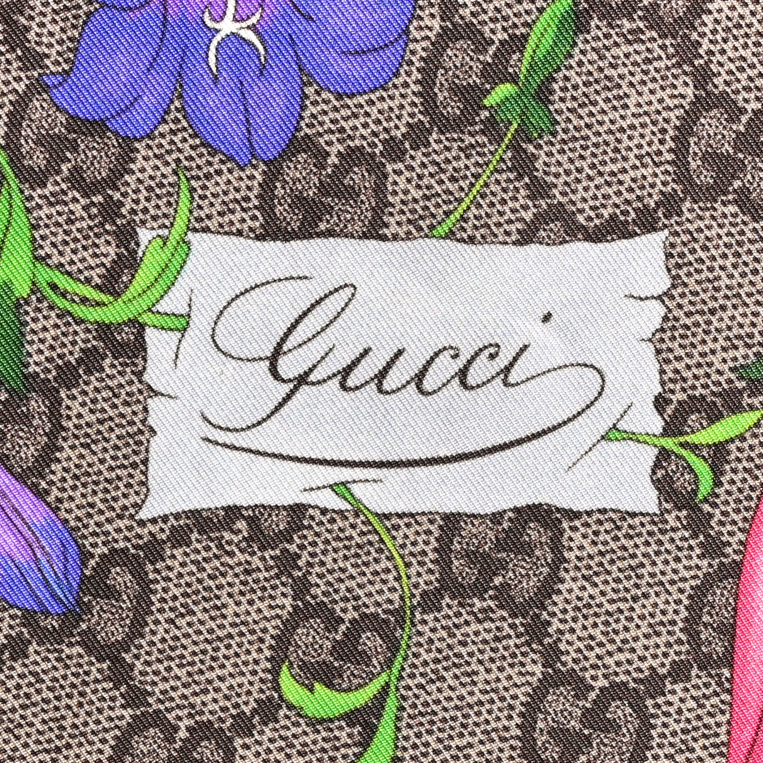 Gucci Silk Twill GG Monogram Flora Fluo GG Square Scarf Beige Pink 2 of 4