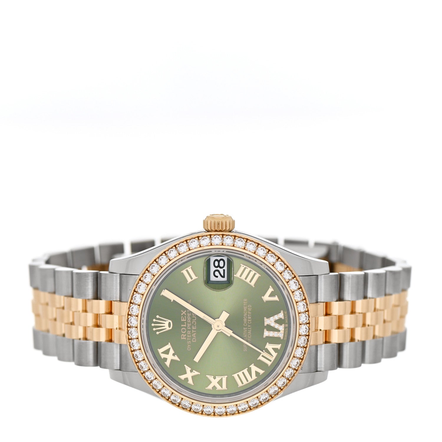Rolex Stainless Steel 18K Yellow Gold Diamond 31mm Oyster Perpetual Datejust Watch Olive Green Roman 278383 2 of 4