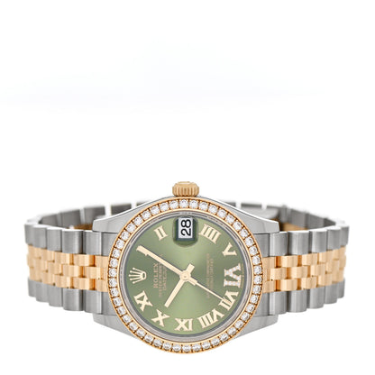 Rolex Stainless Steel 18K Yellow Gold Diamond 31mm Oyster Perpetual Datejust Watch Olive Green Roman 278383 2 of 4