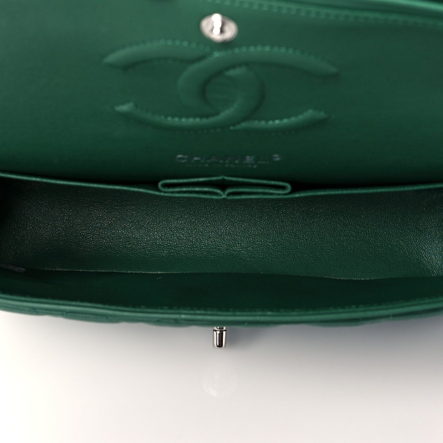 Lambskin Quilted Medium Double Flap Green