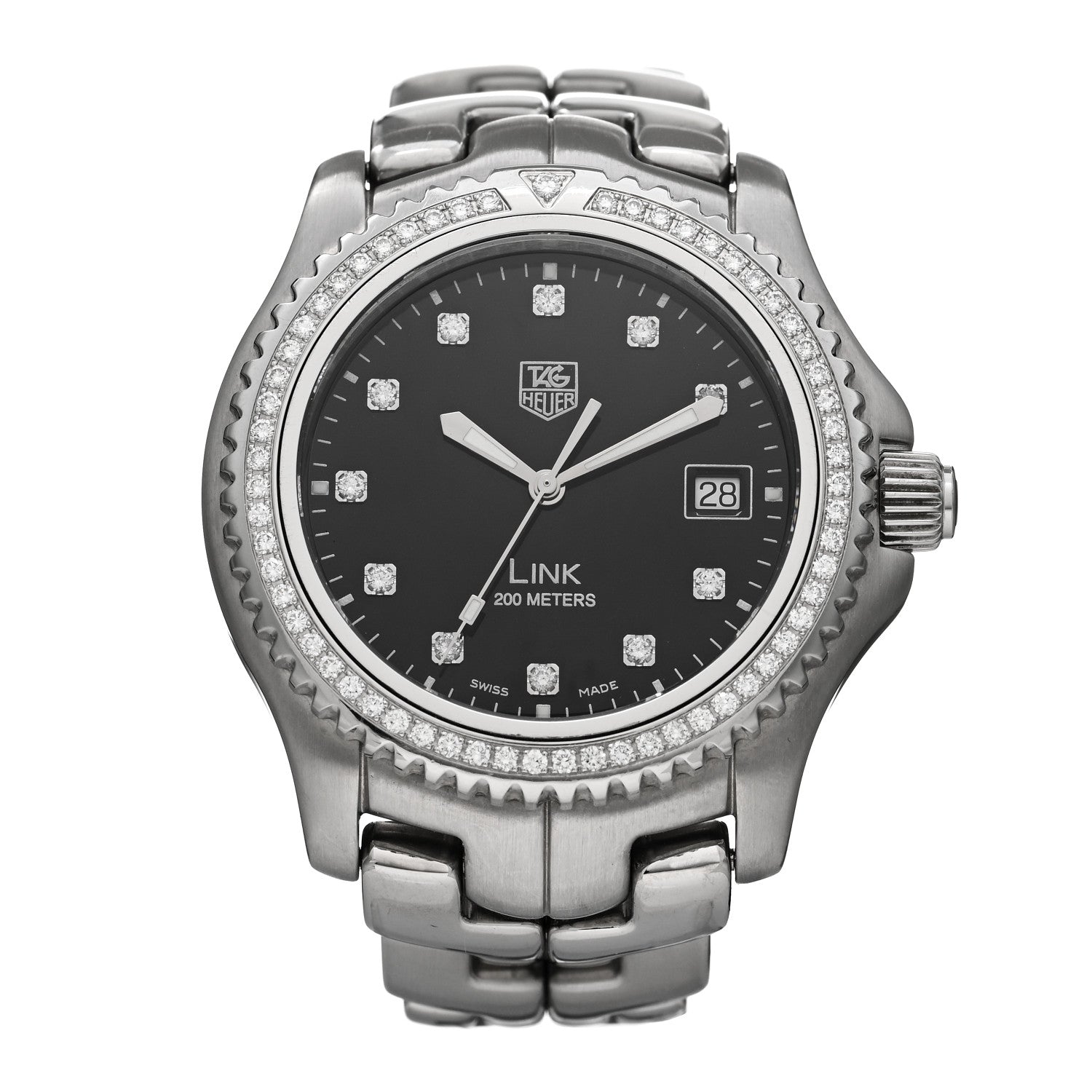 Tag Heuer Stainless Steel Diamond Bezel 41mm Link Quartz Watch Black WT111P 1 of 4