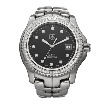 Tag Heuer Stainless Steel Diamond Bezel 41mm Link Quartz Watch Black WT111P 1 of 4