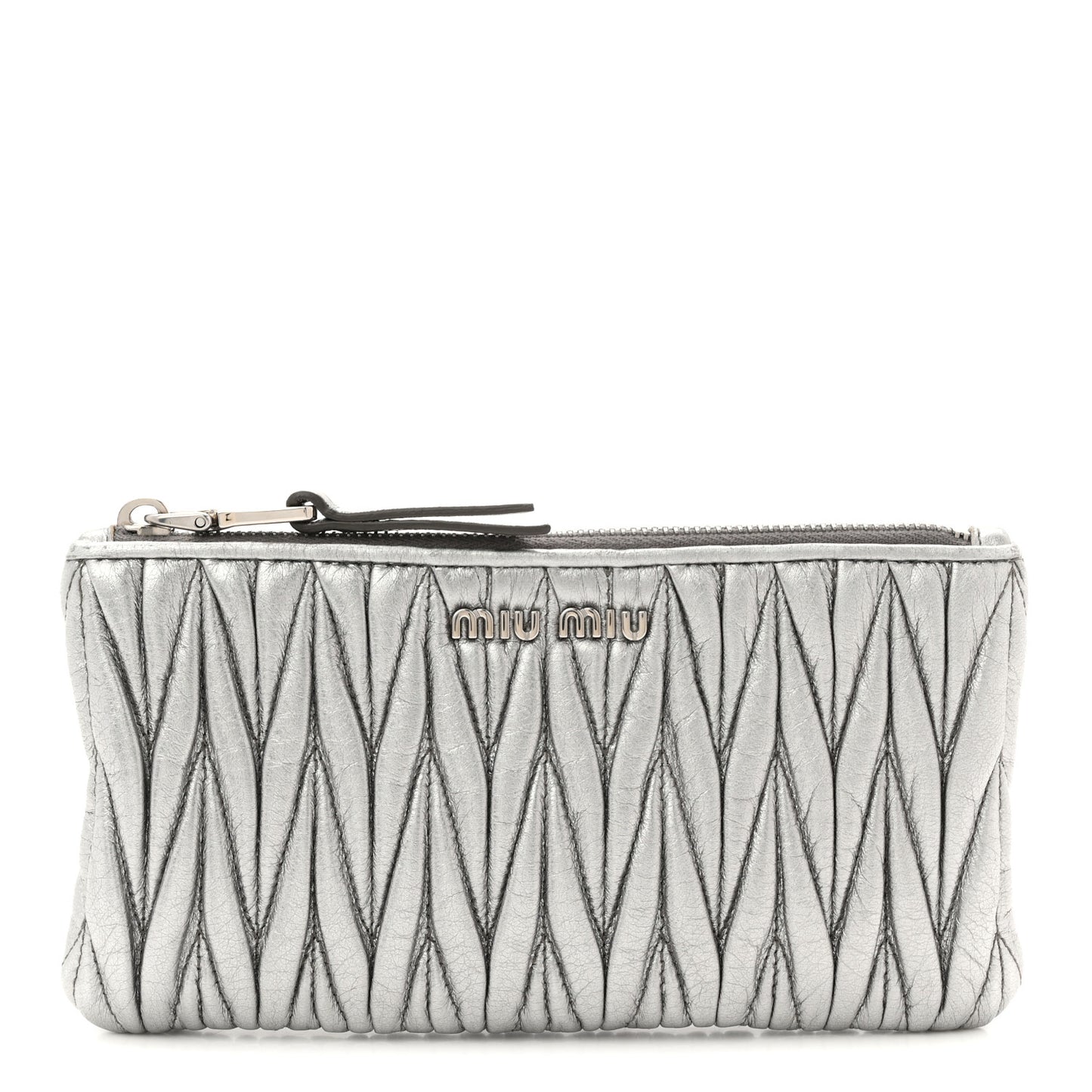 Metallic Nappa Matelasse Quilted Zip Wallet Silver