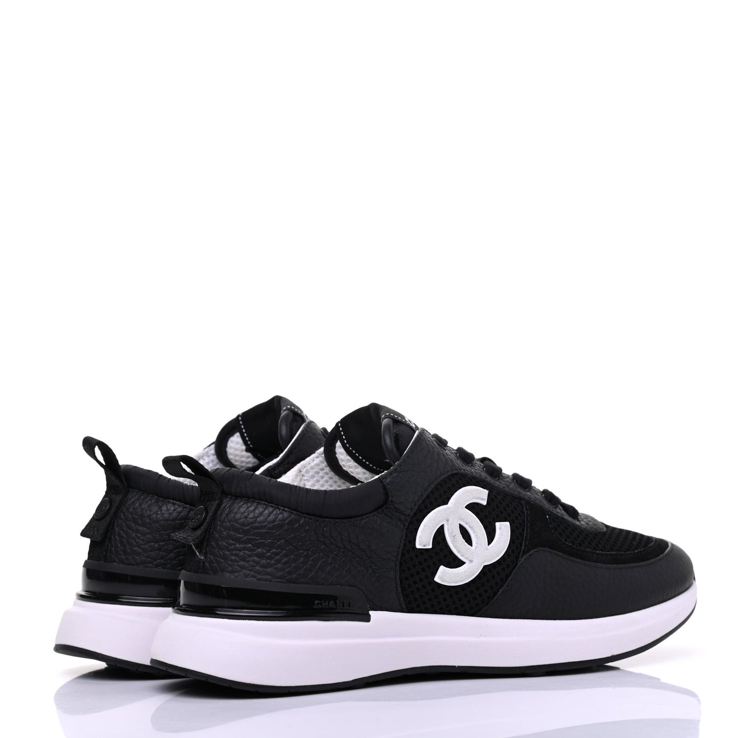 Calfskin Mesh Lycra Suede Womens Logo Sneakers 36 Black
