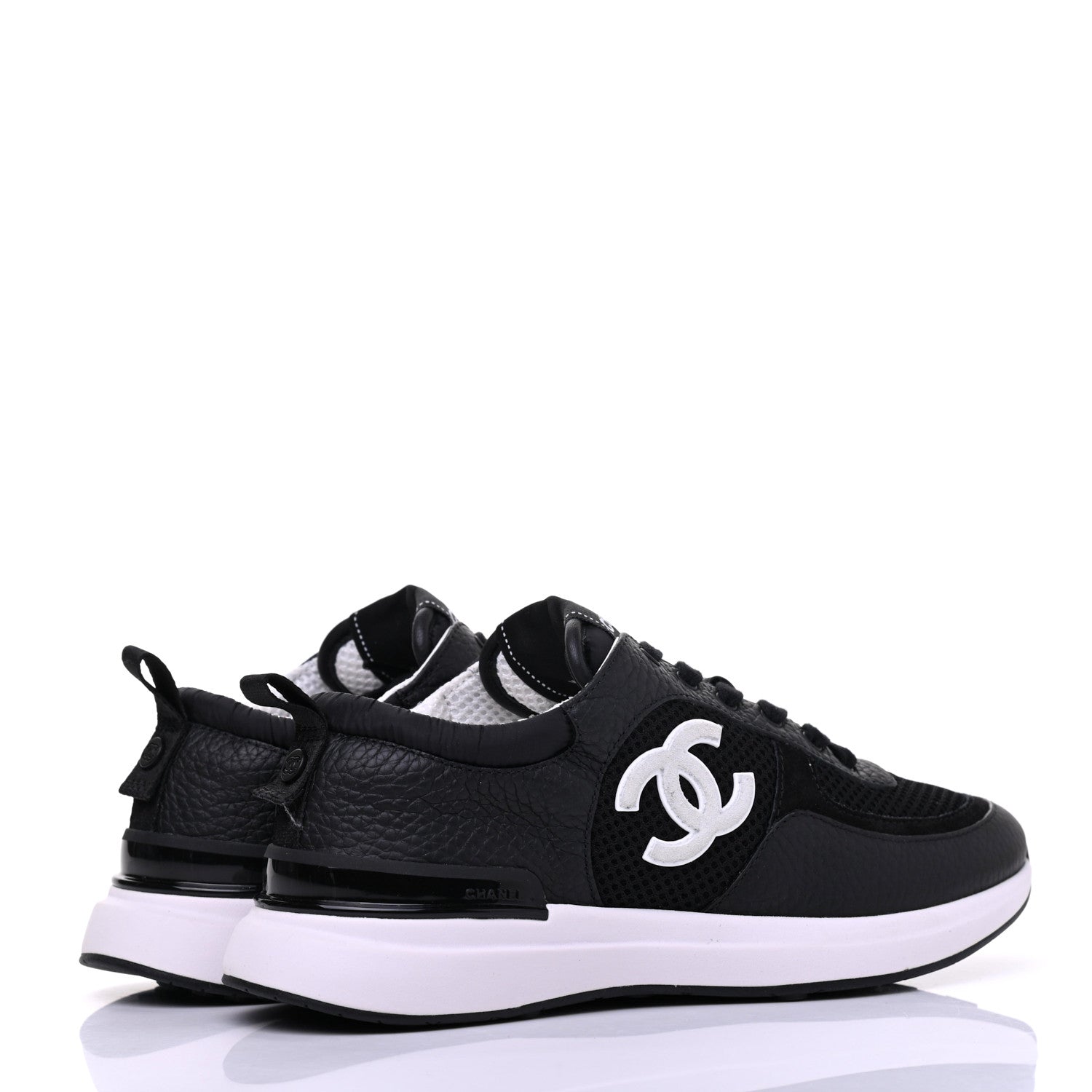 Chanel Calfskin Mesh Lycra Suede Womens Logo Sneakers 36 Black 4 of 9