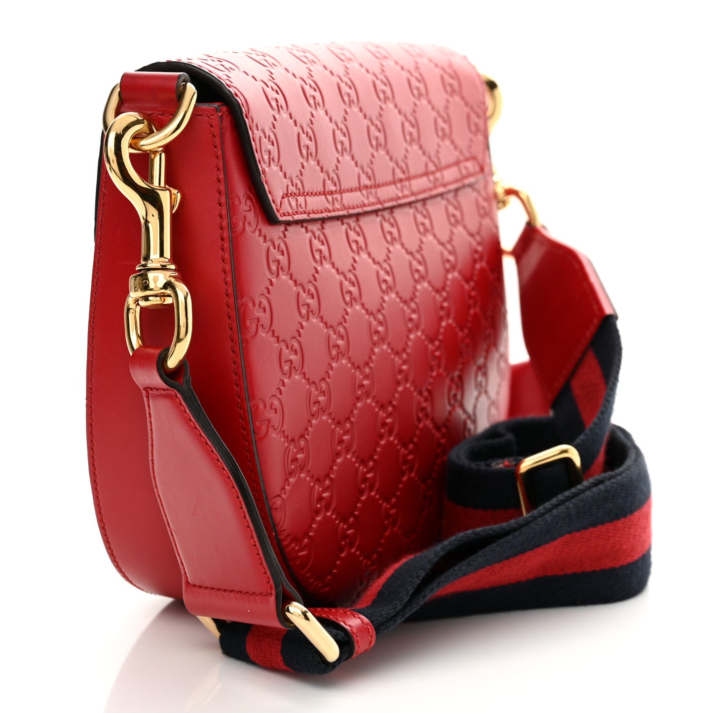 Guccissima Web Medium Padlock Messenger Shoulder Bag Hibiscus Red