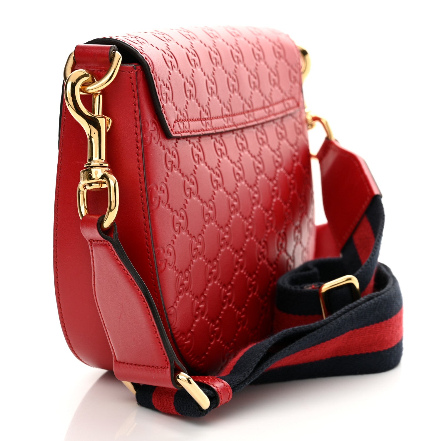 Gucci Guccissima Web Medium Padlock Messenger Shoulder Bag Hibiscus Red 3 of 16