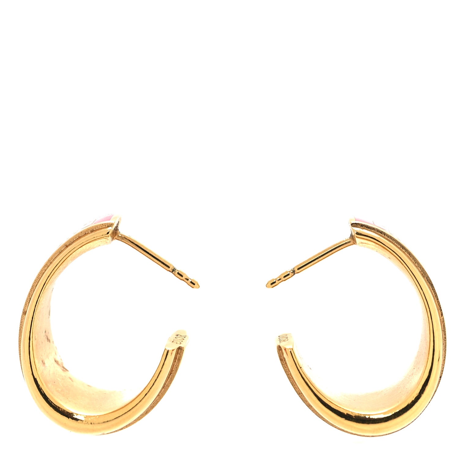 Christian Dior Metal Enamel Code Hoop Earrings Pink Gold 3 of 6