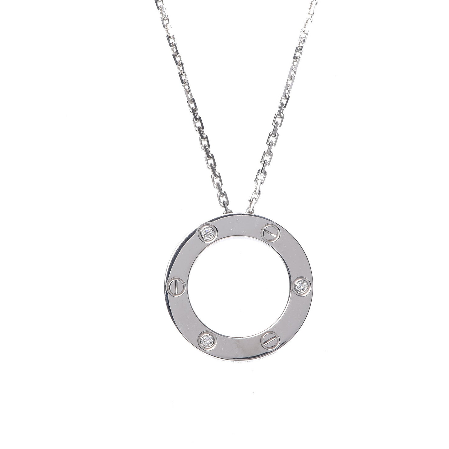 18K White Gold 3 Diamonds LOVE Pendant Necklace