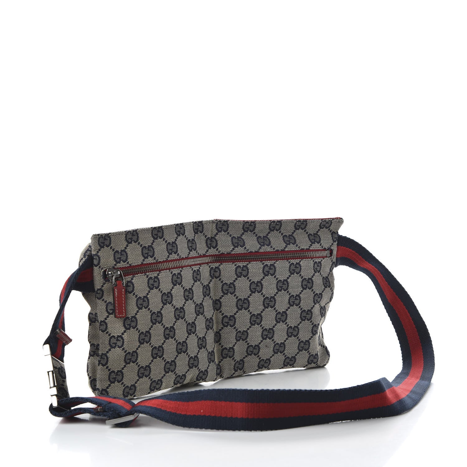Gucci GG Monogram Web Double Pocket Belt Bag Navy Red 4 of 10