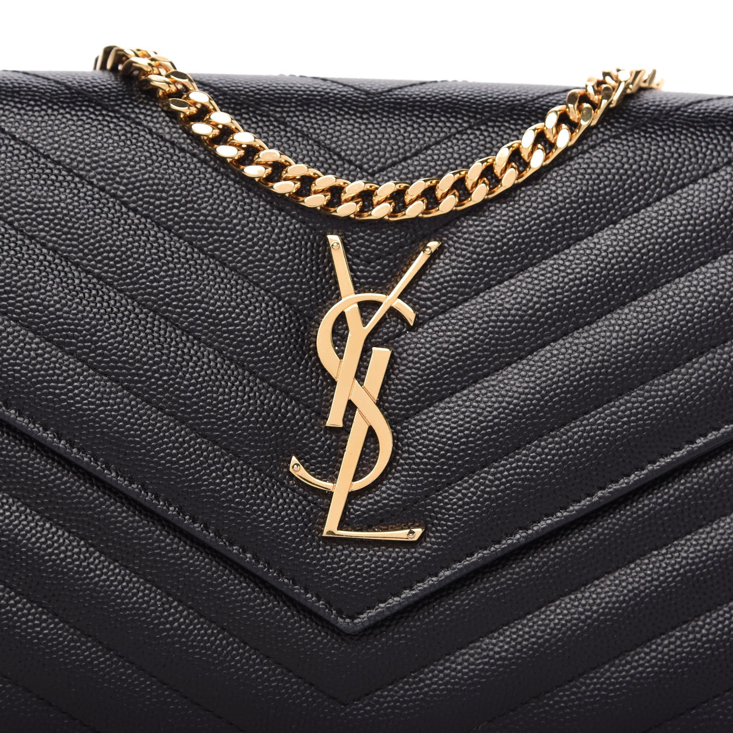 Saint Laurent Grain De Poudre Matelasse Chevron Monogram Chain Wallet Black 10 of 11