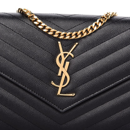 Saint Laurent Grain De Poudre Matelasse Chevron Monogram Chain Wallet Black 10 of 11