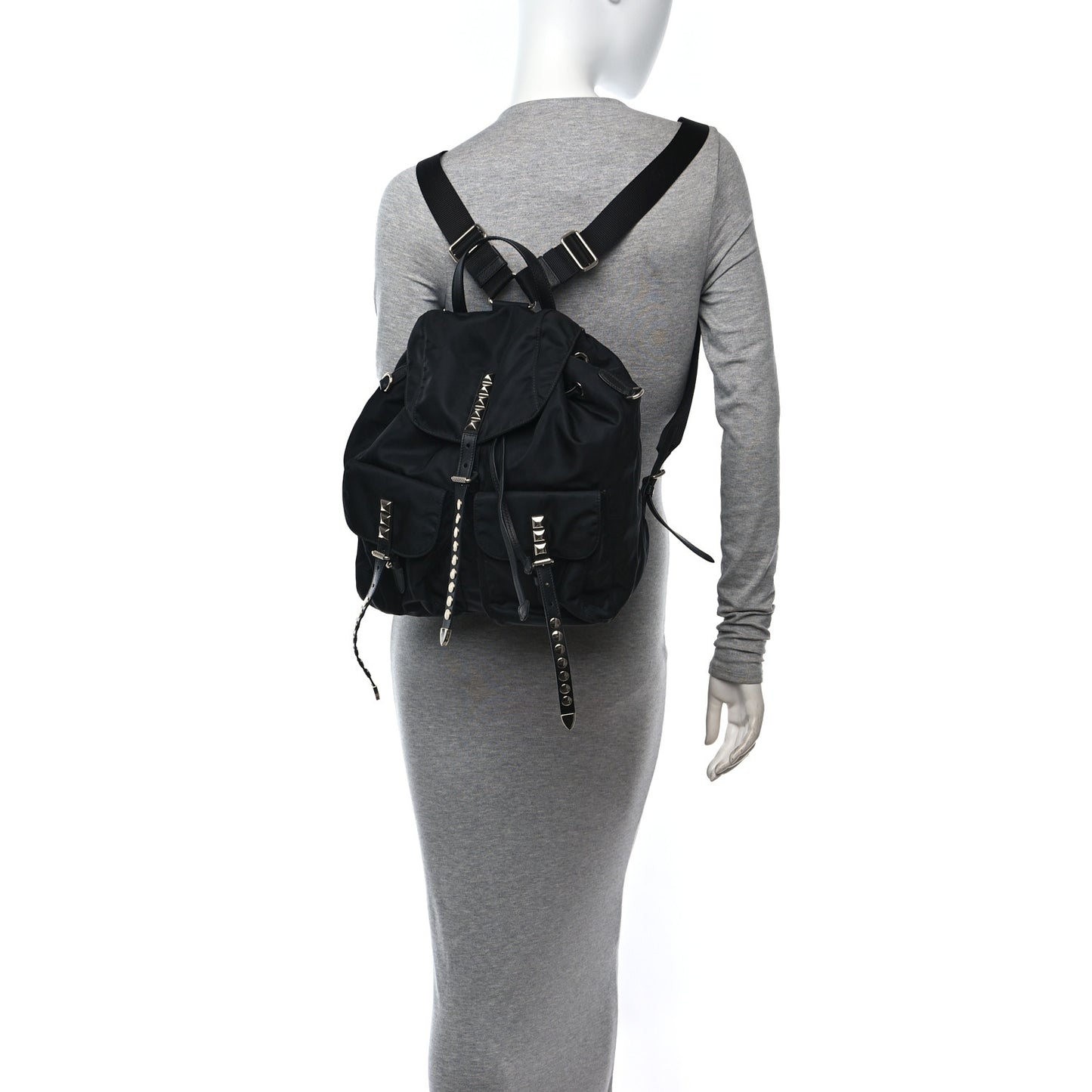 Nylon New Vela Studded Backpack Black