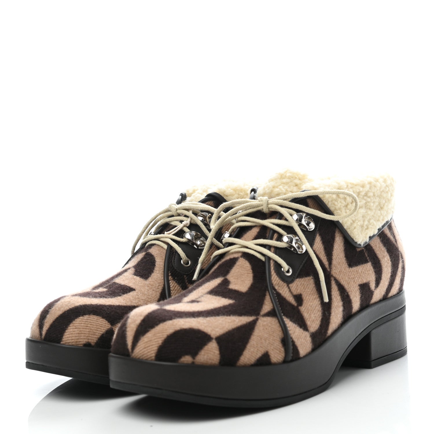 Gucci Wool Faux Shearling G Rhombus Womens Victor Ankle Boots 38 Beige Cocoa 2 of 7