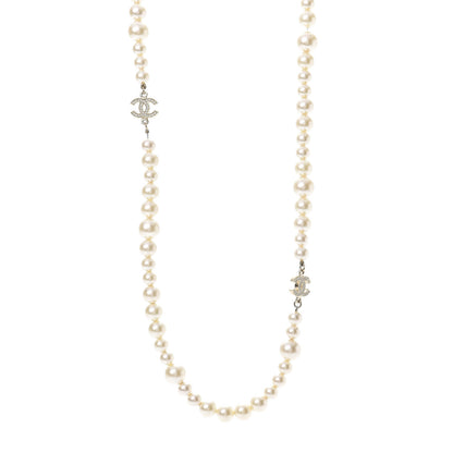Chanel Pearl Crystal Long CC Necklace Gold 1 of 5