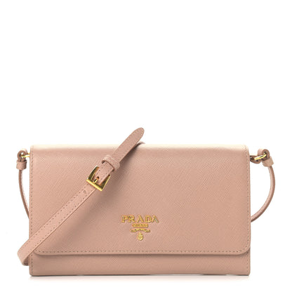 Prada Saffiano Metal Flap Wallet with Strap Cammeo 1 of 9