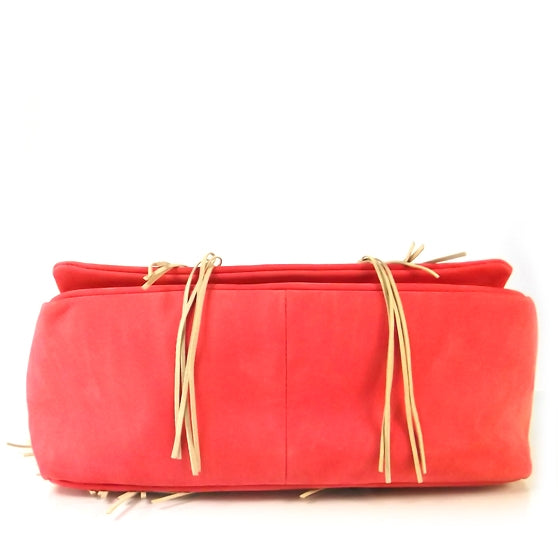 Calfskin Perforated Fringe Flap Bag Coral