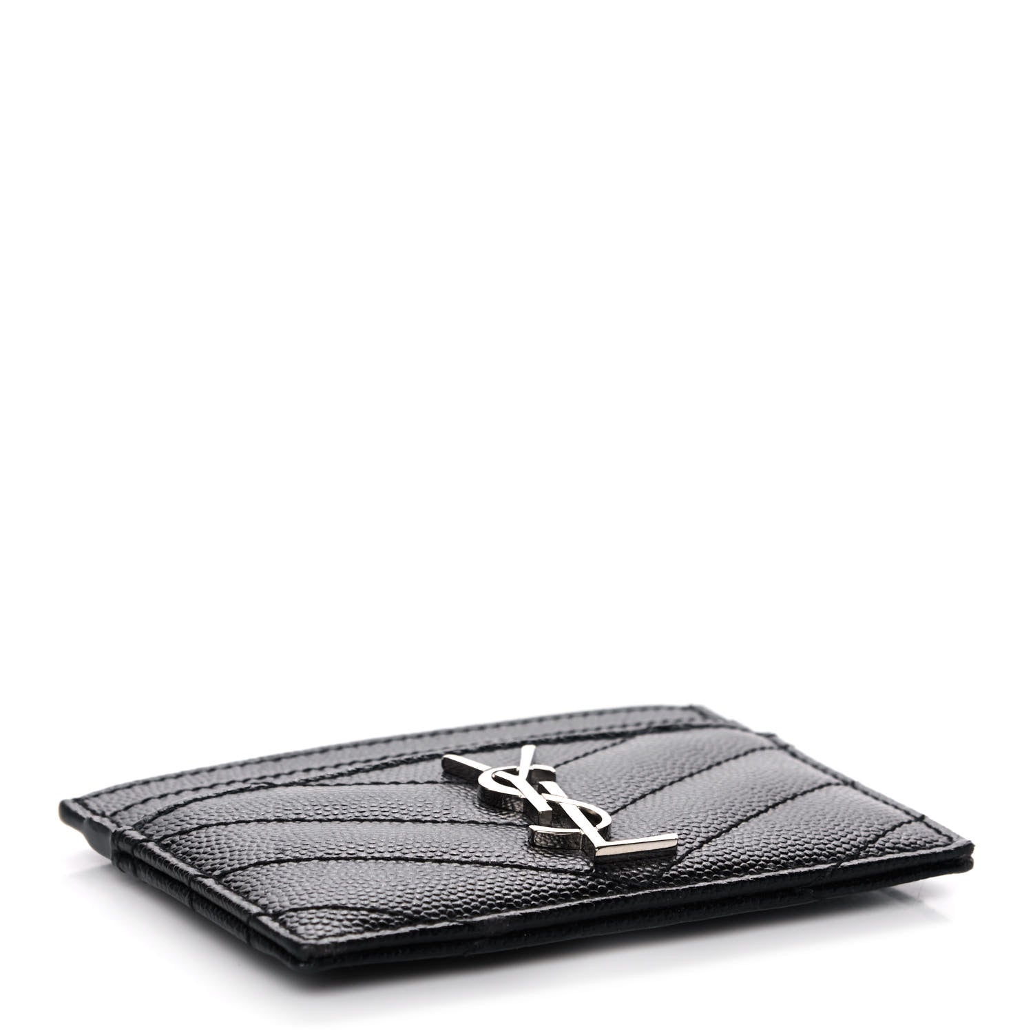 Saint Laurent Grain De Poudre Matelasse Chevron Monogram Credit Card Case Black 4 of 9
