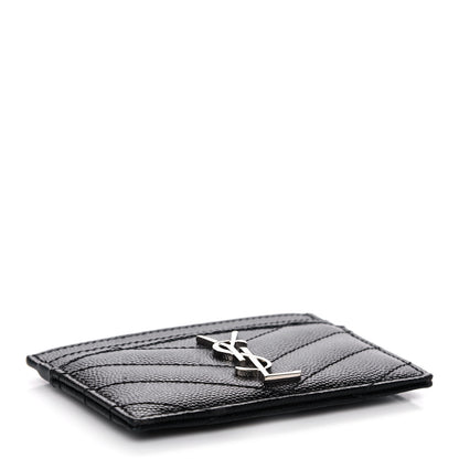 Saint Laurent Grain De Poudre Matelasse Chevron Monogram Credit Card Case Black 4 of 9