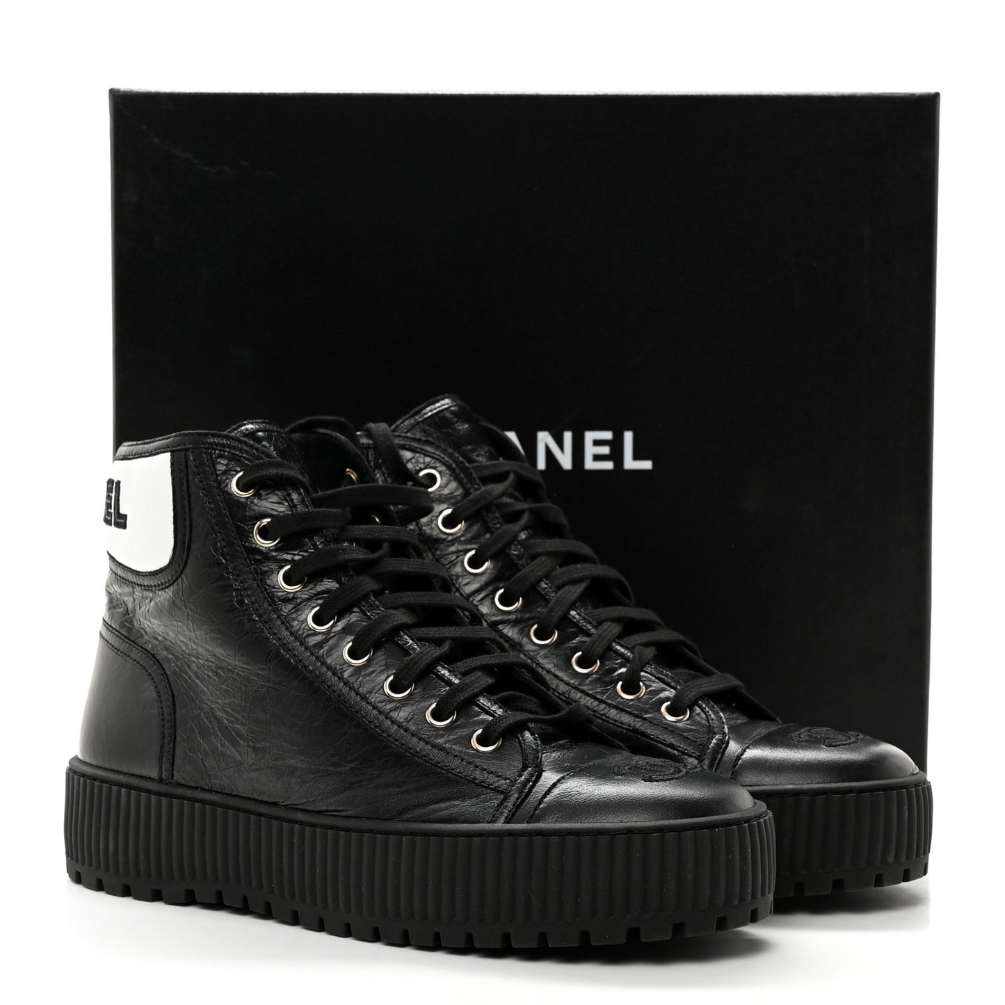 Aged Calfskin Lace Up Cap Toe Sneakers 38.5 Black White