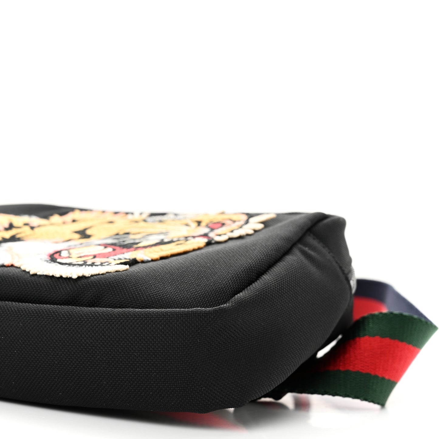 Canvas Web Tiger Embroidered Messenger Bag Black