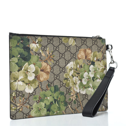 Gucci GG Supreme Monogram Blooms Small Zip Wristlet Pouch Beige New Military Black 3 of 6