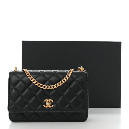 Chanel Lambskin Quilted Sweet Camellia Wallet On Chain WOC Black 11 of 11