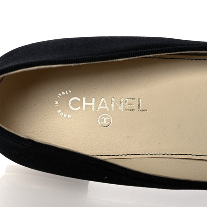 Chanel Satin Grosgrain Pearl Bow Ballerina Cap Toe Flats 38.5 Black 8 of 11