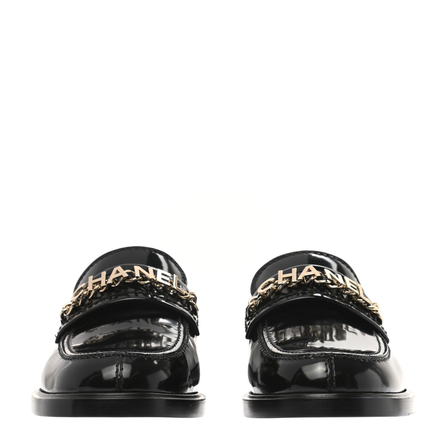 Shiny Calfskin Logo Loafers 36.5 Black