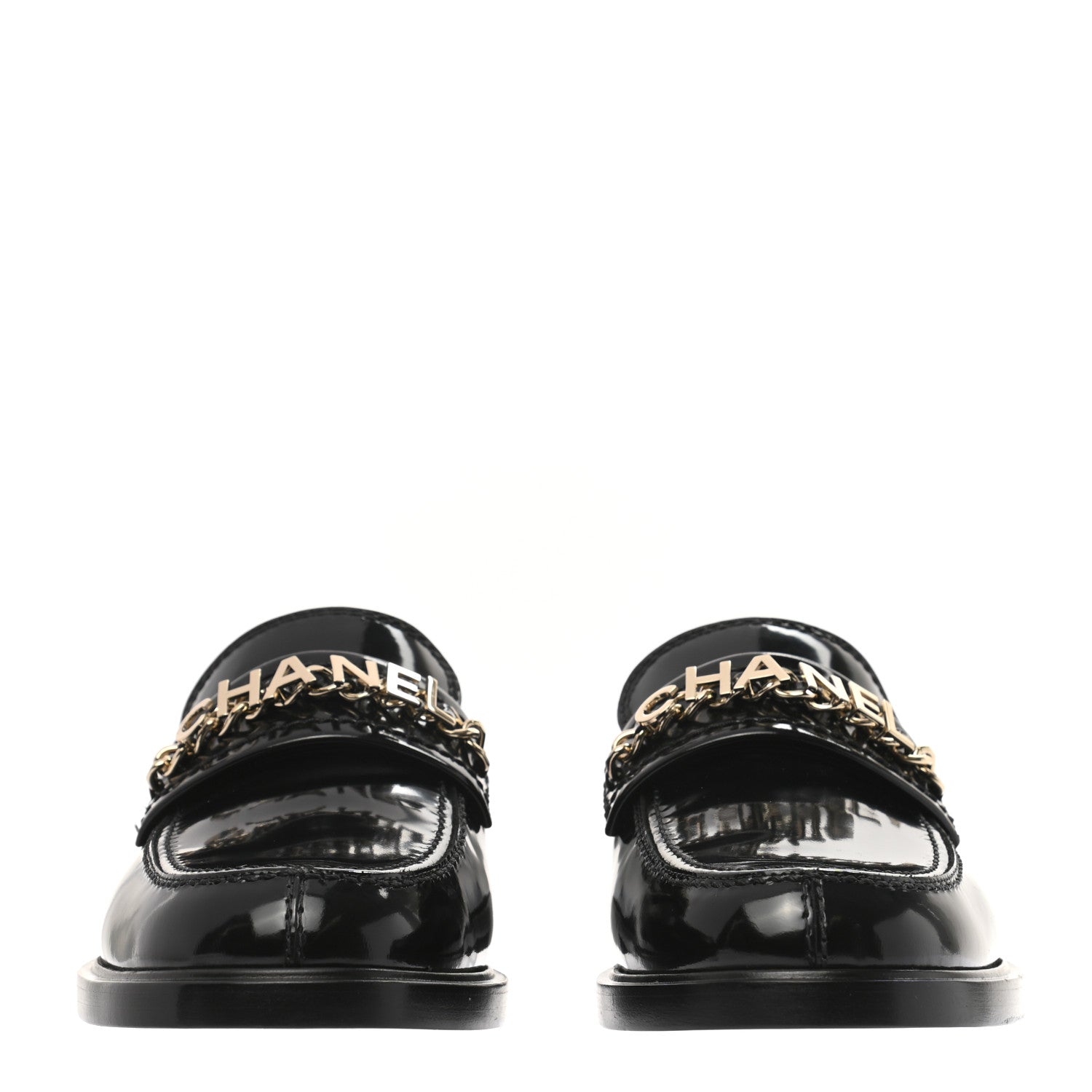 Chanel Shiny Calfskin Logo Loafers 36.5 Black 2 of 9