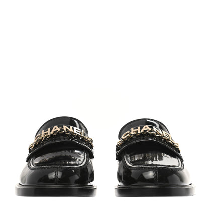 Chanel Shiny Calfskin Logo Loafers 36.5 Black 2 of 9
