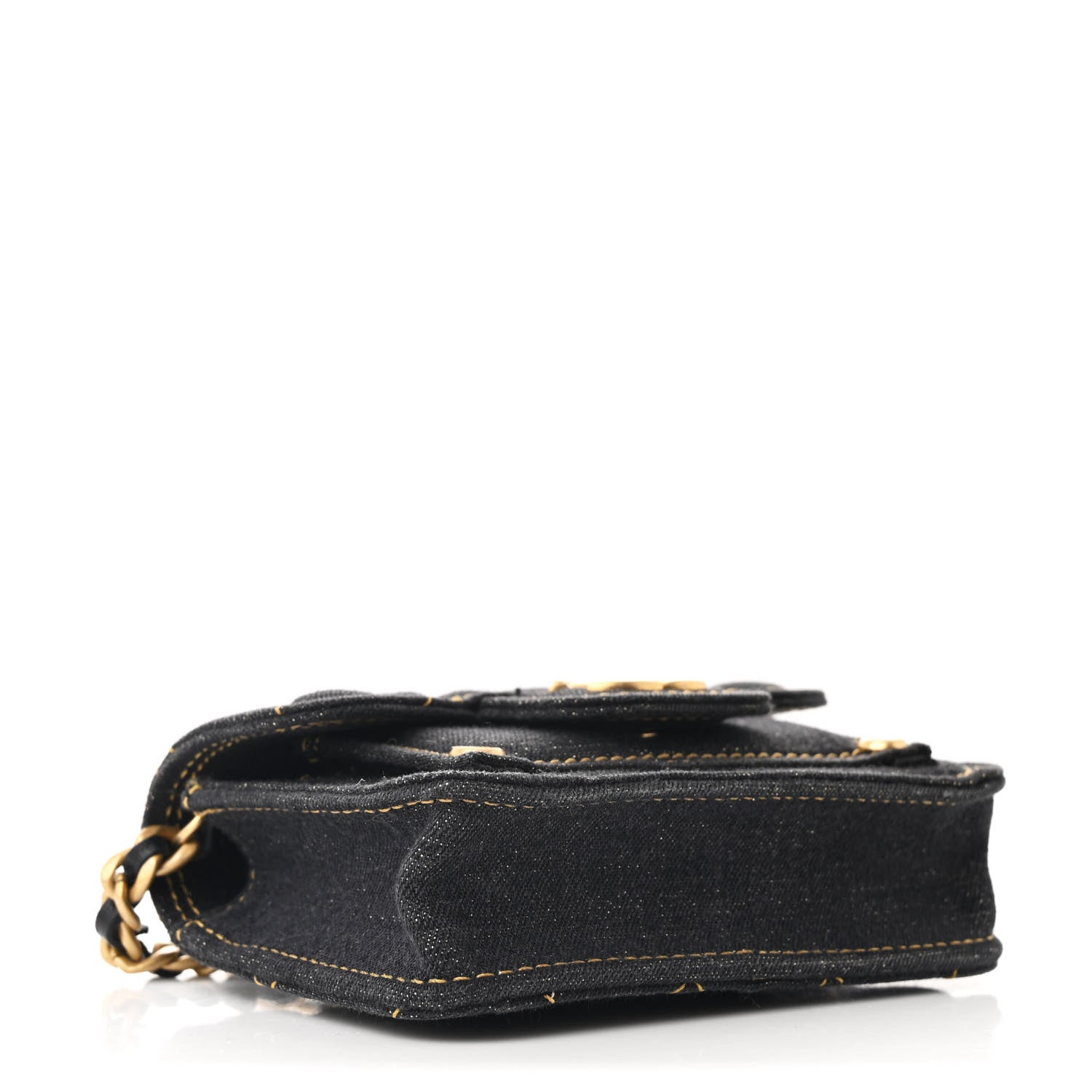 Chanel Denim Quilted Double You Card Holder On Chain Black Golden 4 of 10