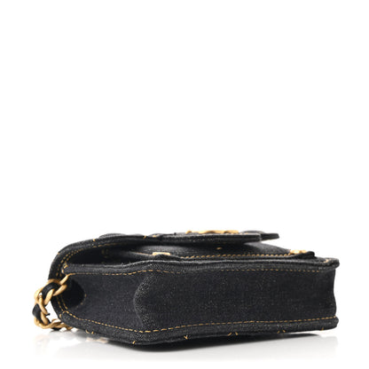 Chanel Denim Quilted Double You Card Holder On Chain Black Golden 4 of 10