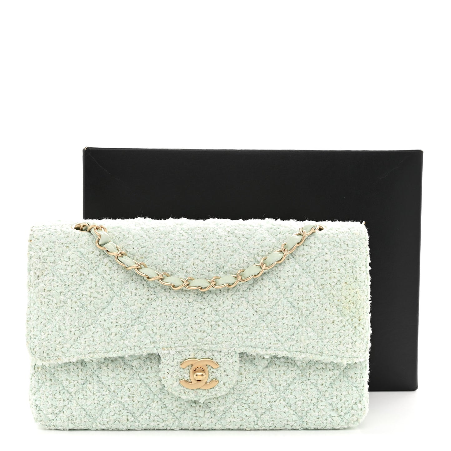 Tweed Medium Double Flap Light Turquoise