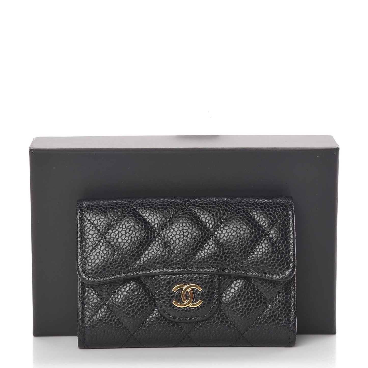 Caviar Quilted Flap Card Holder Wallet Black