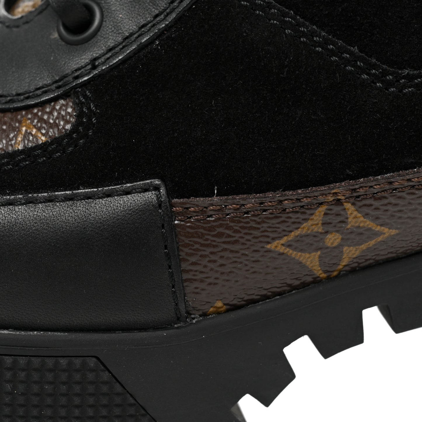 Suede Calfskin Monogram Laureate Platform Desert Boots 38.5 Black