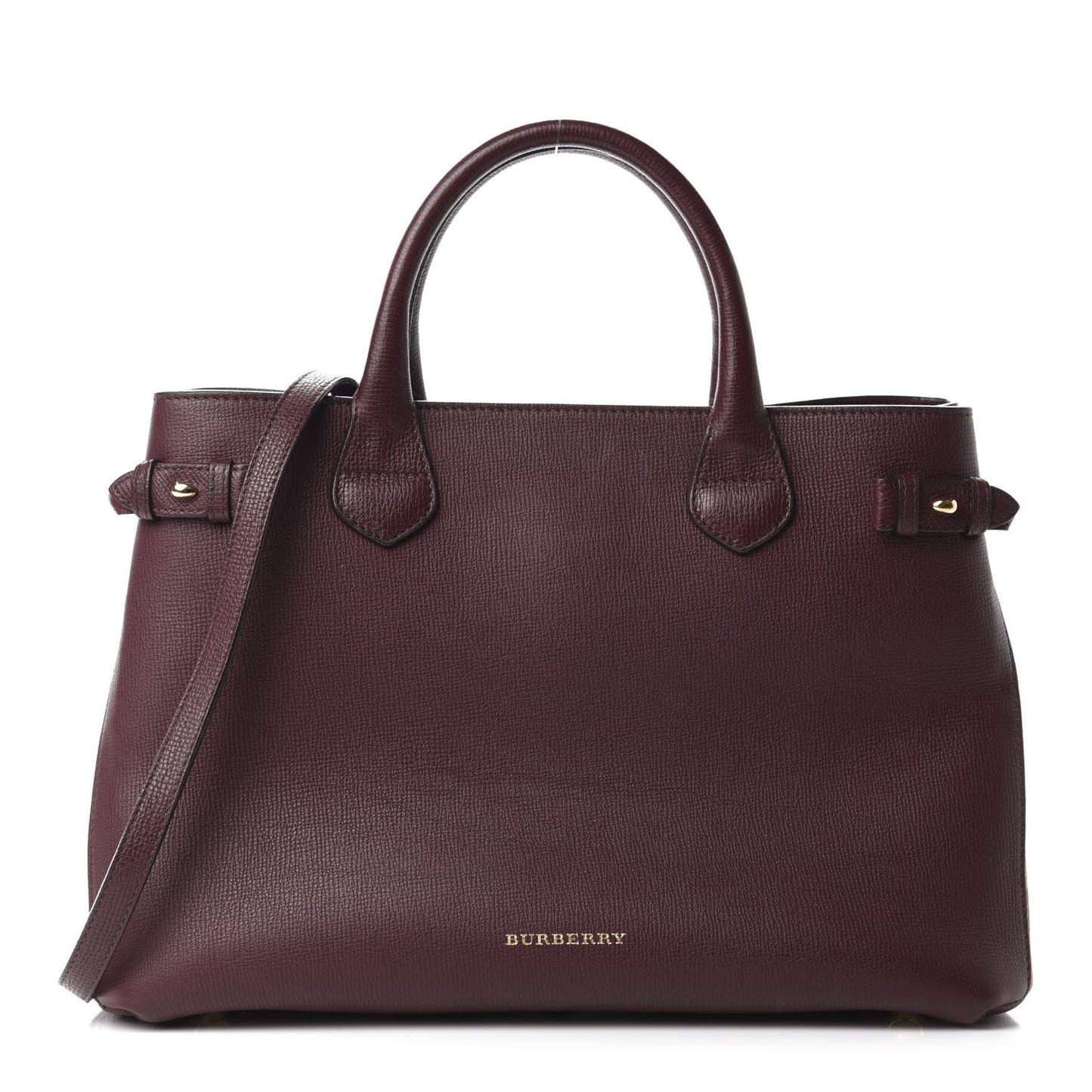 Grainy Calfskin House Check Medium Banner Tote Mahogany Red