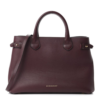 Burberry Grainy Calfskin House Check Medium Banner Tote Mahogany Red 1 of 10