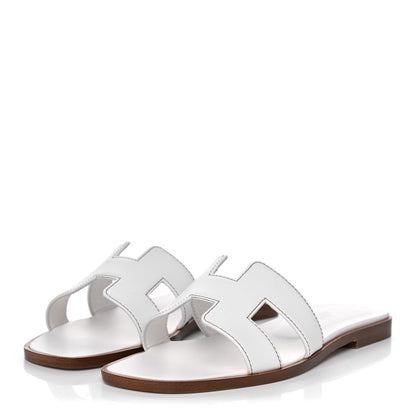 Hermes Box Calfskin Oran Sandals 35.5 White 3 of 10