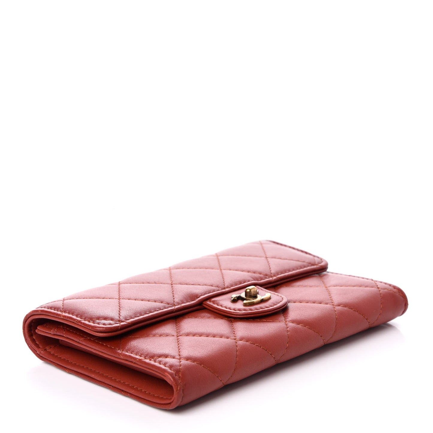 Lambskin Quilted Small Flap Wallet Red