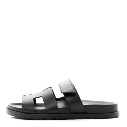 Hermes Calfskin Womens Chypre Sandals 39.5 Black 1 of 9