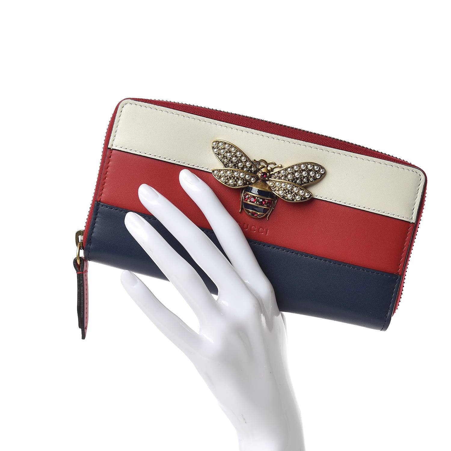 Gucci Calfskin Queen Margaret Zip Around Wallet Blue Agata Hibiscus Red Mystic White 2 of 10